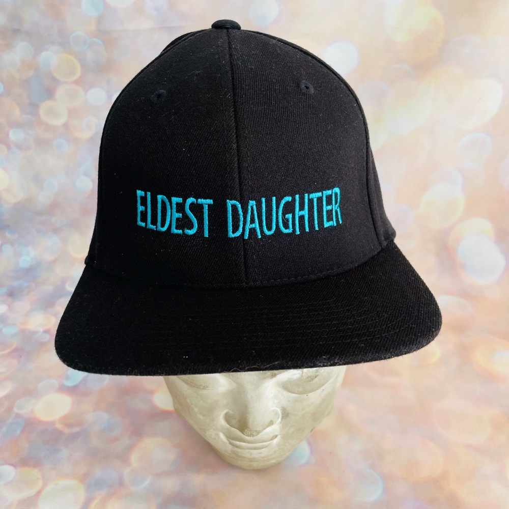 Black Cap with Blue Embroidery
